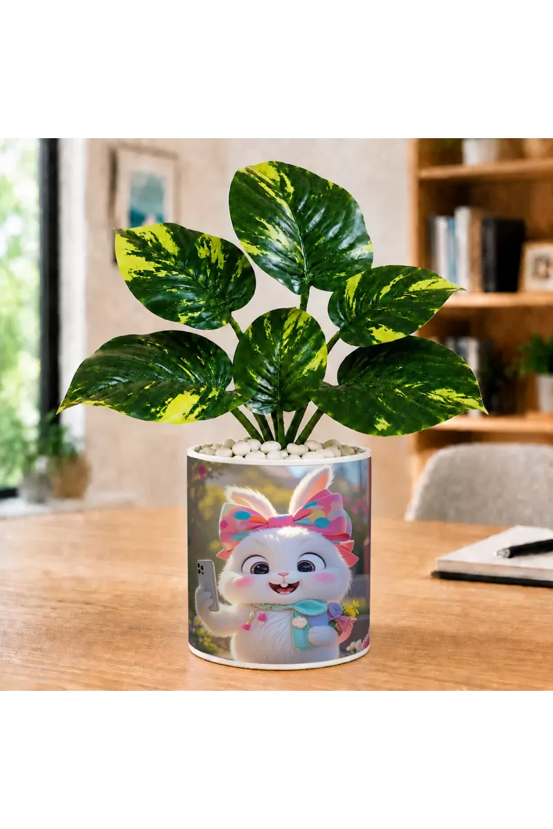 Artificial Tree Ceramic Photo Pot With White Stones 3x4 Inch (F164707)