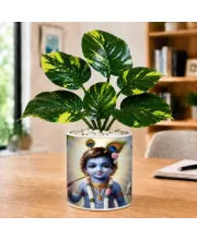 Artificial Tree Ceramic Photo Pot With White Stones 3x4 Inch (F164709)