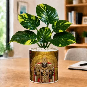 Artificial Tree Ceramic Photo Pot With White Stones 3x4 Inch (F164710)