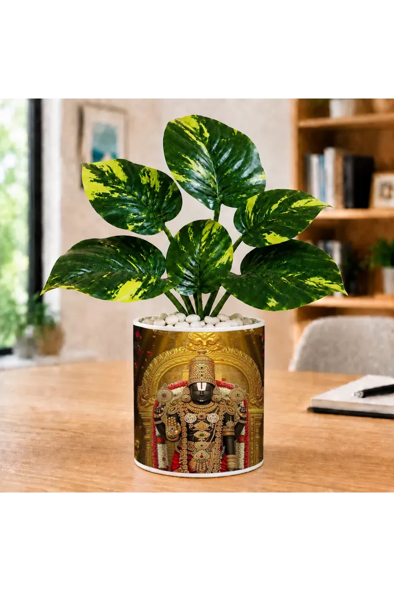 Artificial Tree Ceramic Photo Pot With White Stones 3x4 Inch (F164710)