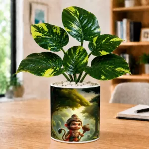 Artificial Tree Ceramic Photo Pot With White Stones 3x4 Inch (F164714)