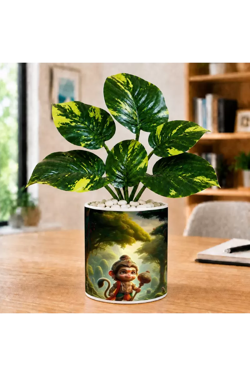 Artificial Tree Ceramic Photo Pot With White Stones 3x4 Inch (F164714)
