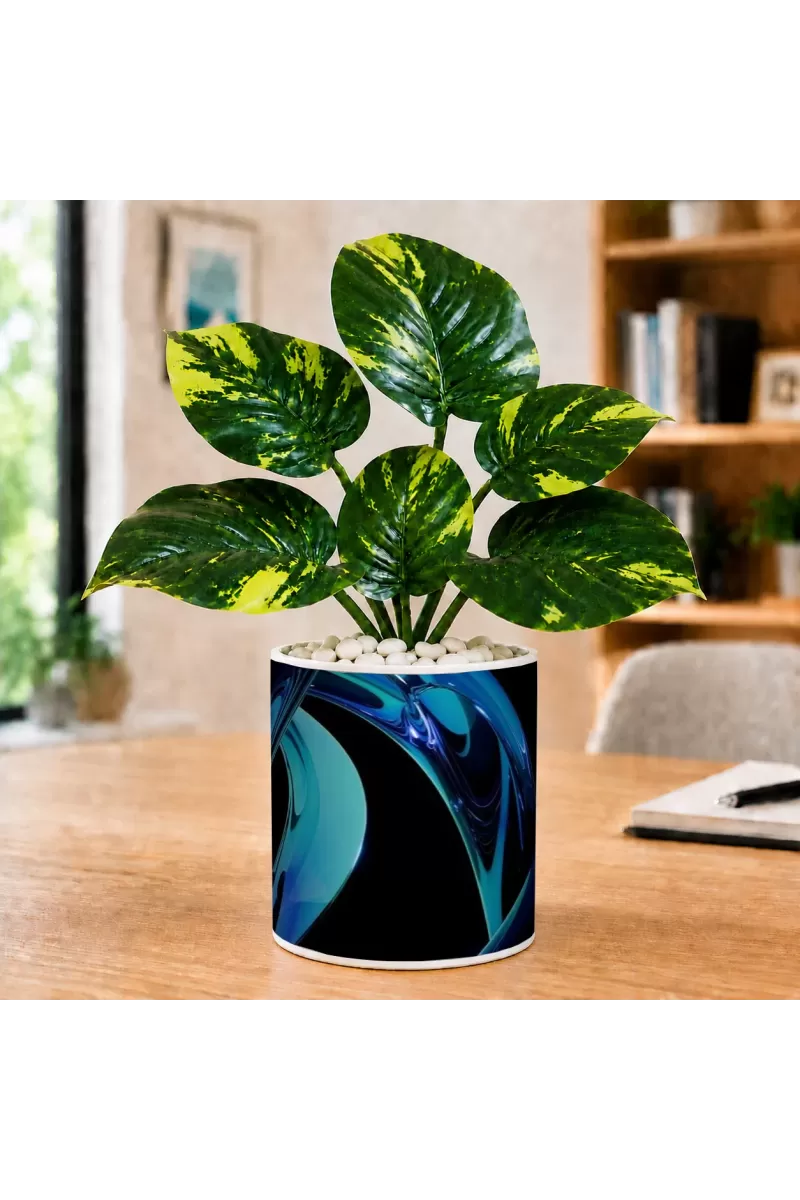Artificial Tree Ceramic Photo Pot With White Stones 3x4 Inch (F164716)