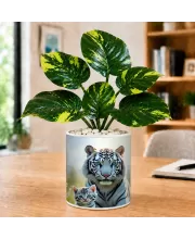Artificial Tree Ceramic Photo Pot With White Stones 3x4 Inch (F164718)