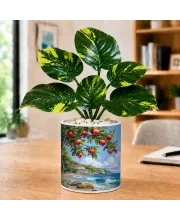 Artificial Tree Ceramic Photo Pot With White Stones 3x4 Inch (F164721)