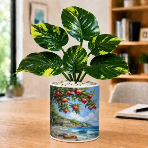 Artificial Tree Ceramic Photo Pot With White Stones 3x4 Inch (F164721)