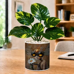 Artificial Tree Ceramic Photo Pot With White Stones 3x4 Inch (F164722)