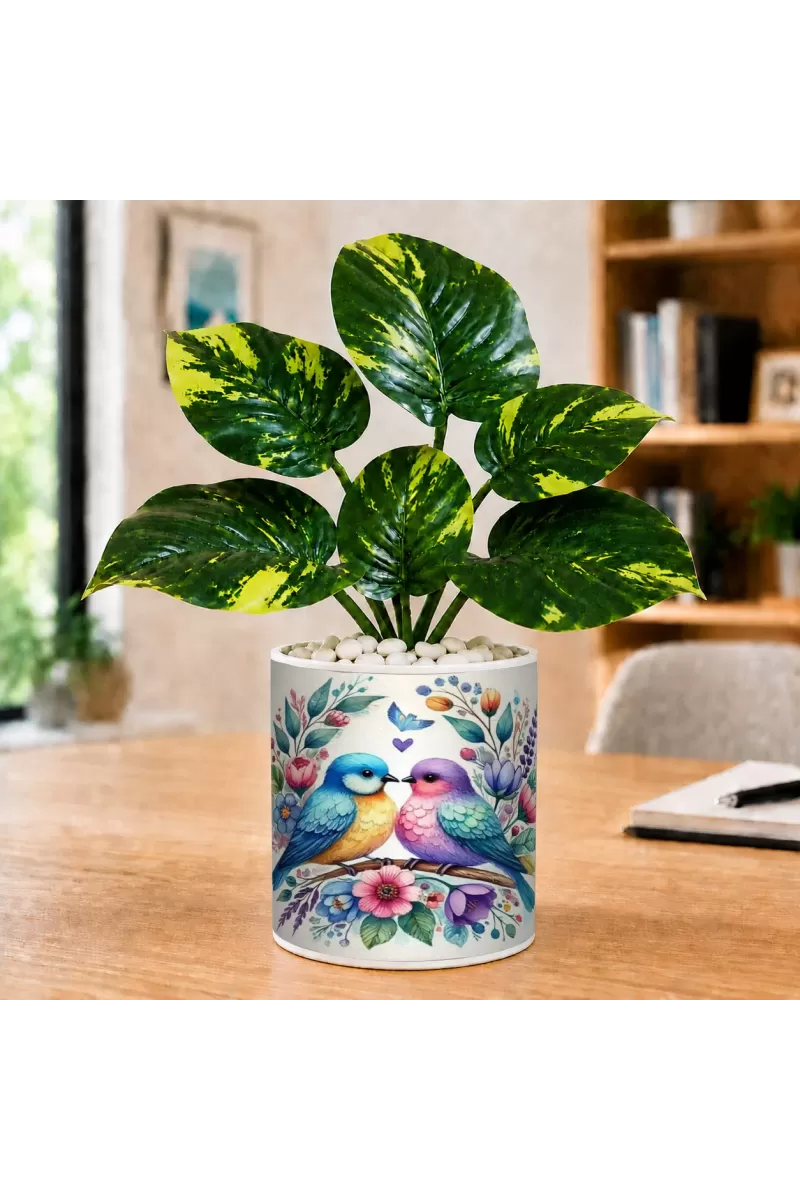 Artificial Tree Ceramic Photo Pot With White Stones 3x4 Inch (F164723)