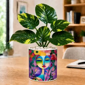 Artificial Tree Ceramic Photo Pot With White Stones 3x4 Inch (F164724)