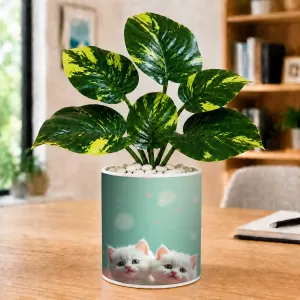 Artificial Tree Ceramic Photo Pot With White Stones 3x4 Inch (F164725)