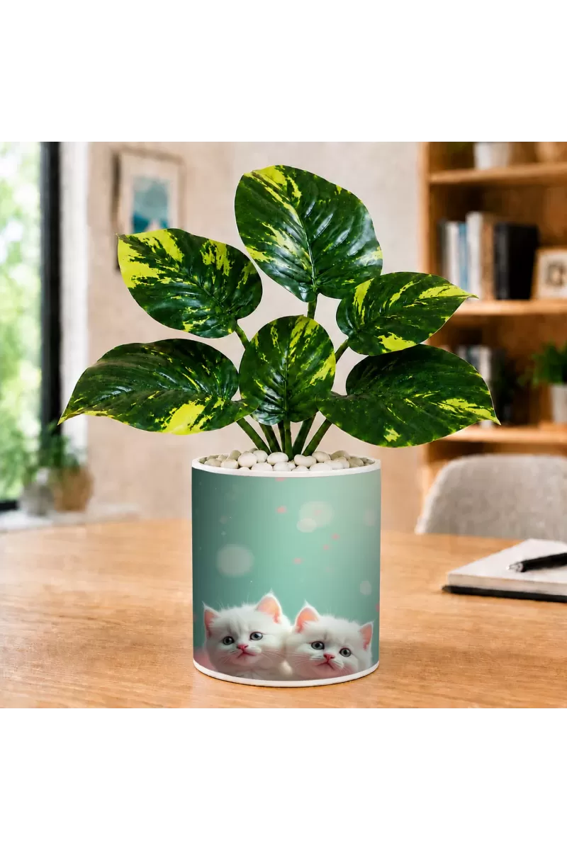 Artificial Tree Ceramic Photo Pot With White Stones 3x4 Inch (F164725)
