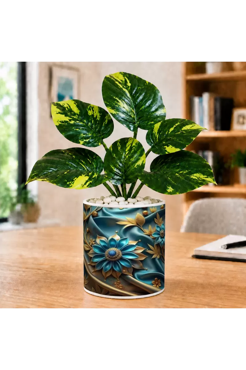 Artificial Tree Ceramic Photo Pot With White Stones 3x4 Inch (F164727)