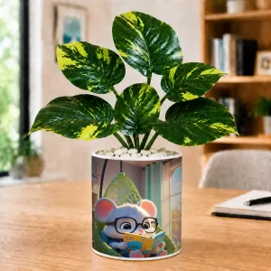 Artificial Tree Ceramic Photo Pot With White Stones 3x4 Inch (F164728)