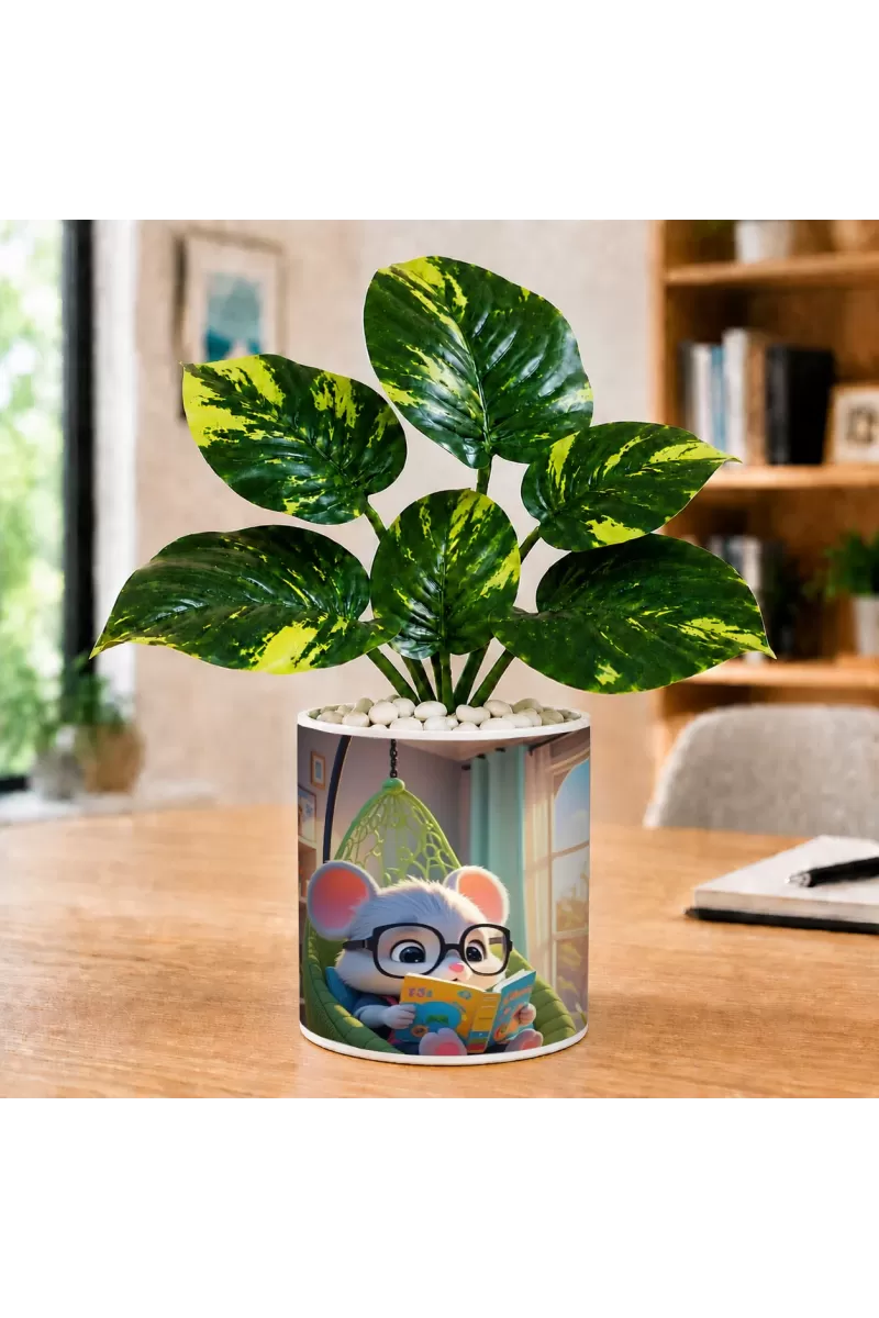 Artificial Tree Ceramic Photo Pot With White Stones 3x4 Inch (F164728)