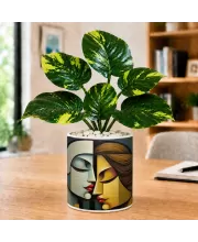 Artificial Tree Ceramic Photo Pot With White Stones 3x4 Inch (F164732)