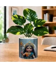 Artificial Tree Ceramic Photo Pot With White Stones 3x4 Inch (F164734)