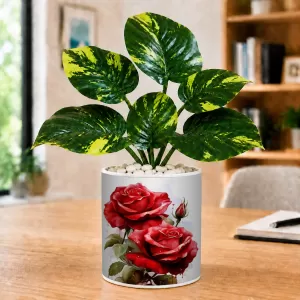 Artificial Tree Ceramic Photo Pot With White Stones 3x4 Inch (F164735)