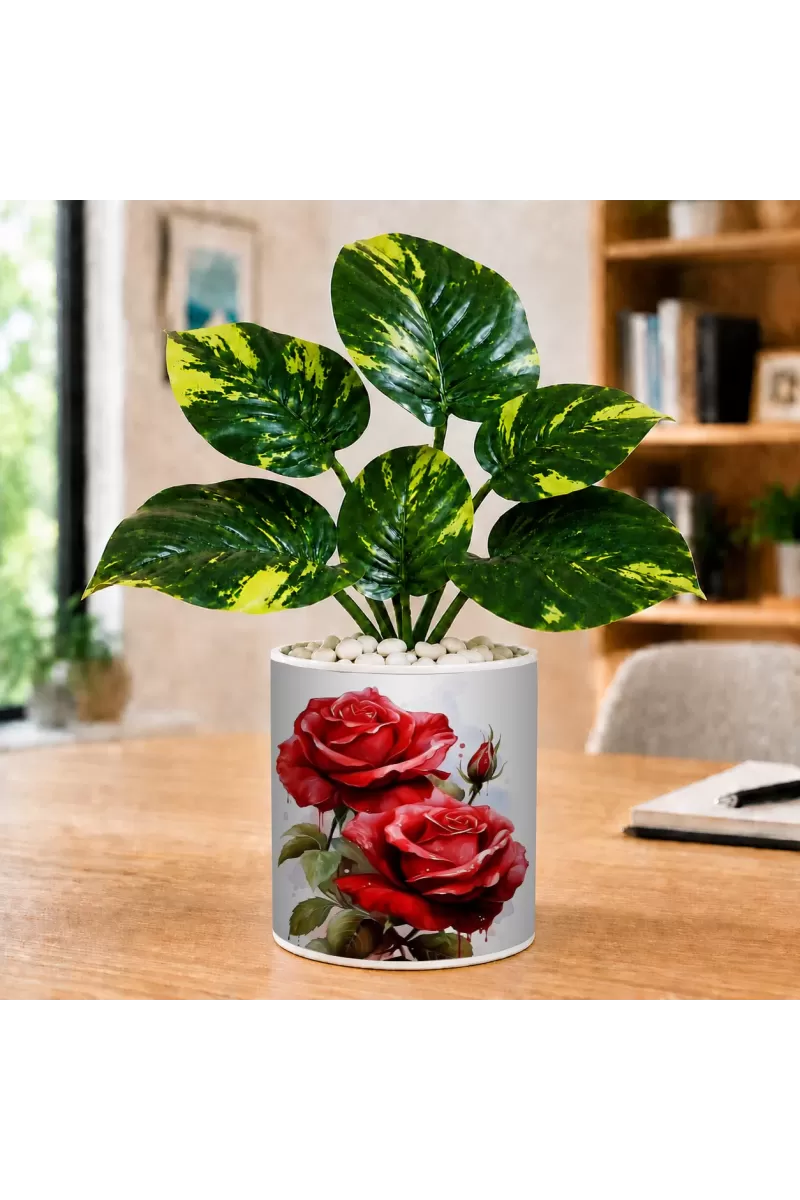 Artificial Tree Ceramic Photo Pot With White Stones 3x4 Inch (F164735)