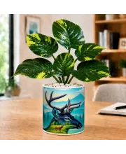 Artificial Tree Ceramic Photo Pot With White Stones 3x4 Inch (F164736)