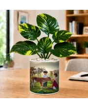 Artificial Tree Ceramic Photo Pot With White Stones 3x4 Inch (F164738)