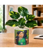 Artificial Tree Ceramic Photo Pot With White Stones 3x4 Inch (F164741)