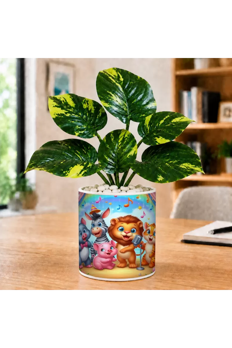 Artificial Tree Ceramic Photo Pot With White Stones 3x4 Inch (F164743)