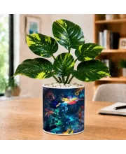 Artificial Tree Ceramic Photo Pot With White Stones 3x4 Inch (F164749)