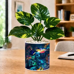 Artificial Tree Ceramic Photo Pot With White Stones 3x4 Inch (F164749)