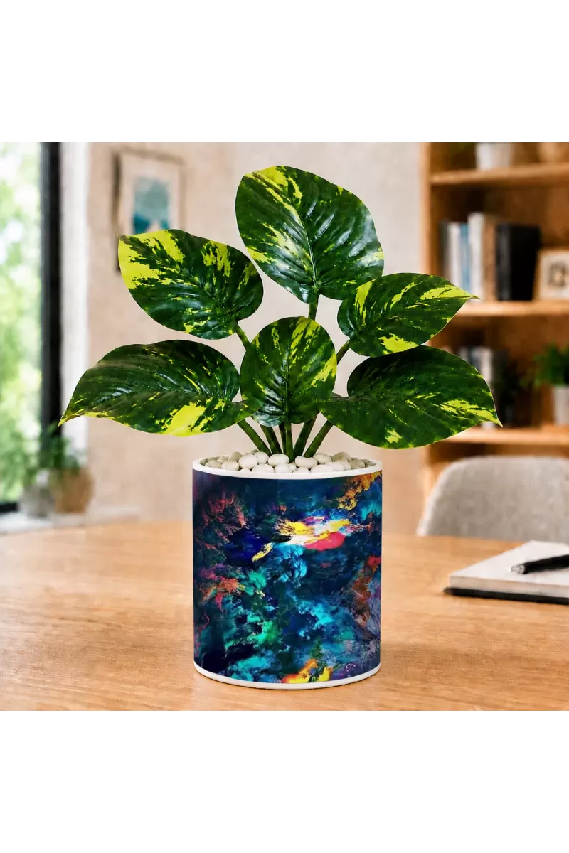 Artificial Tree Ceramic Photo Pot With White Stones 3x4 Inch (F164749)