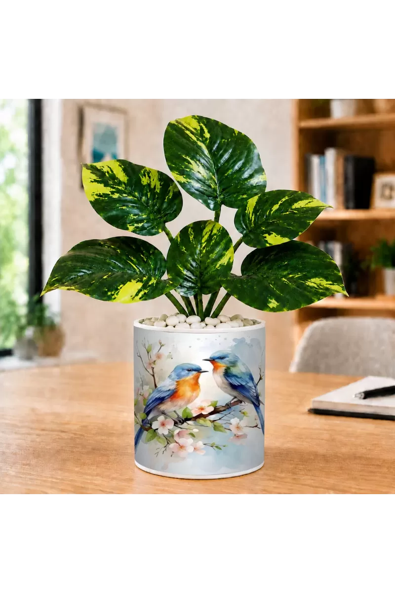 Artificial Tree Ceramic Photo Pot With White Stones 3x4 Inch (F164750)