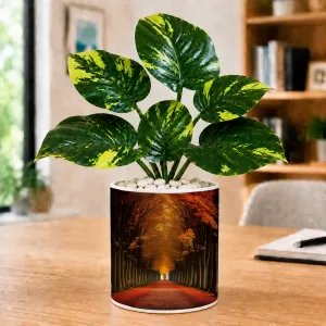 Artificial Tree Ceramic Photo Pot With White Stones 3x4 Inch (F164752)