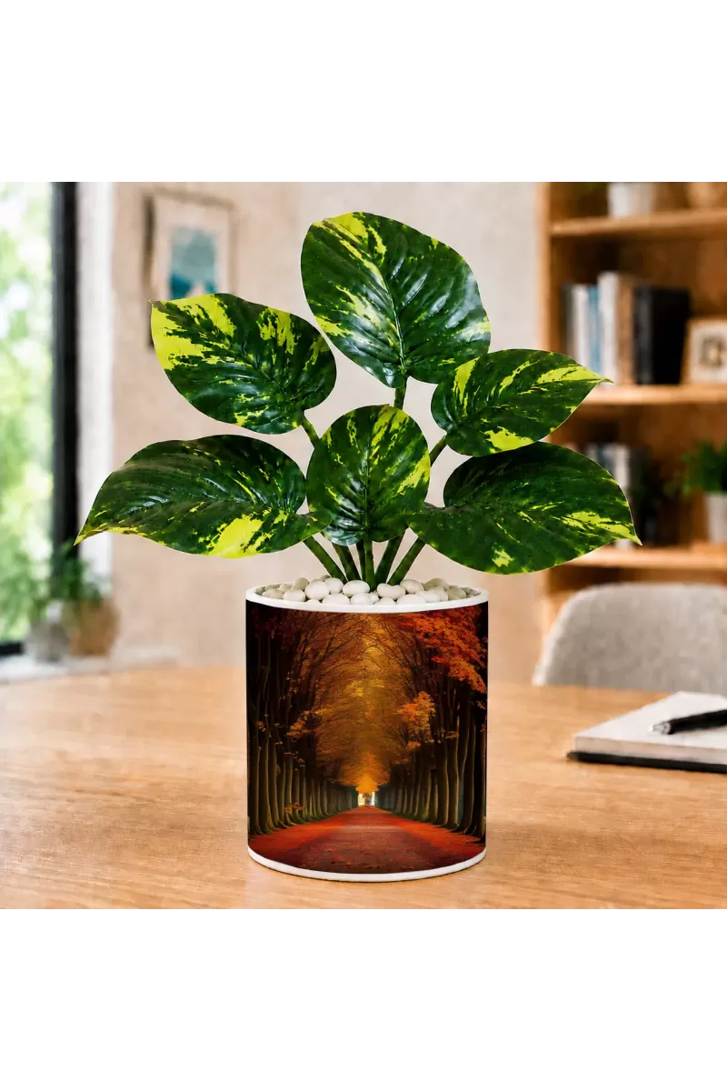 Artificial Tree Ceramic Photo Pot With White Stones 3x4 Inch (F164752)