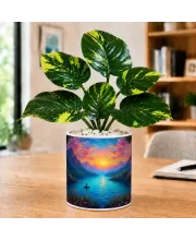 Artificial Tree Ceramic Photo Pot With White Stones 3x4 Inch (F164755)