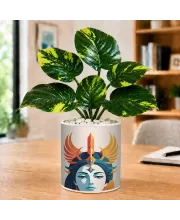 Artificial Tree Ceramic Photo Pot With White Stones 3x4 Inch (F164756)