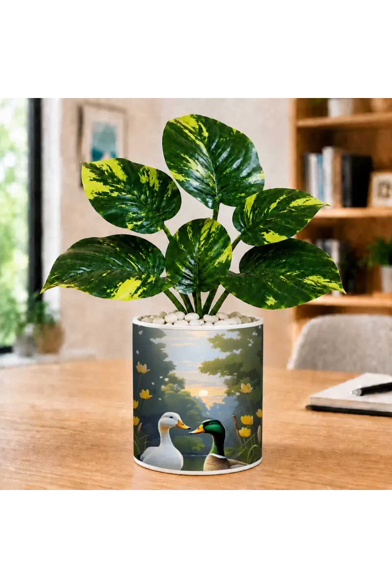 Artificial Tree Ceramic Photo Pot With White Stones 3x4 Inch (F164757)