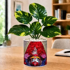 Artificial Tree Ceramic Photo Pot With White Stones 3x4 Inch (F164758)