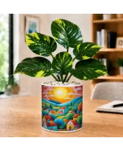 Artificial Tree Ceramic Photo Pot With White Stones 3x4 Inch (F164759)