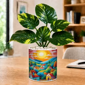 Artificial Tree Ceramic Photo Pot With White Stones 3x4 Inch (F164759)
