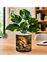 Artificial Tree Ceramic Photo Pot With White Stones 3x4 Inch (F164760)
