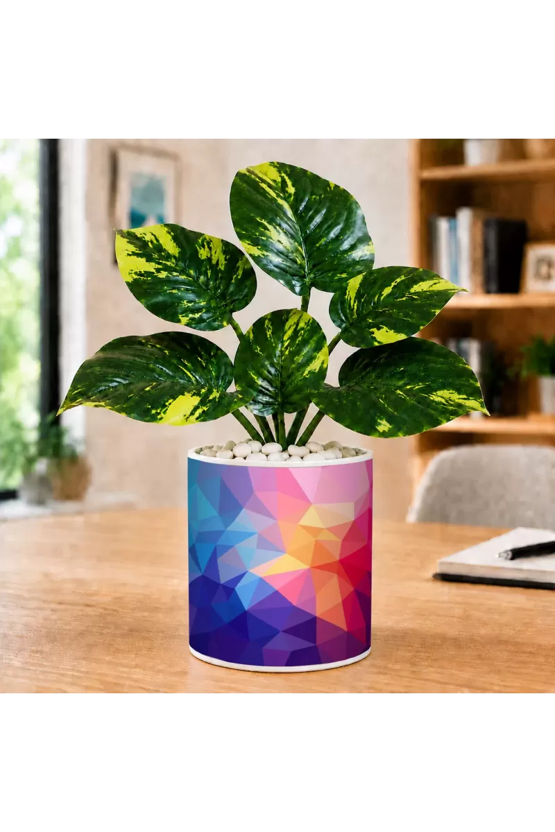 Artificial Tree Ceramic Photo Pot With White Stones 3x4 Inch (F164761)