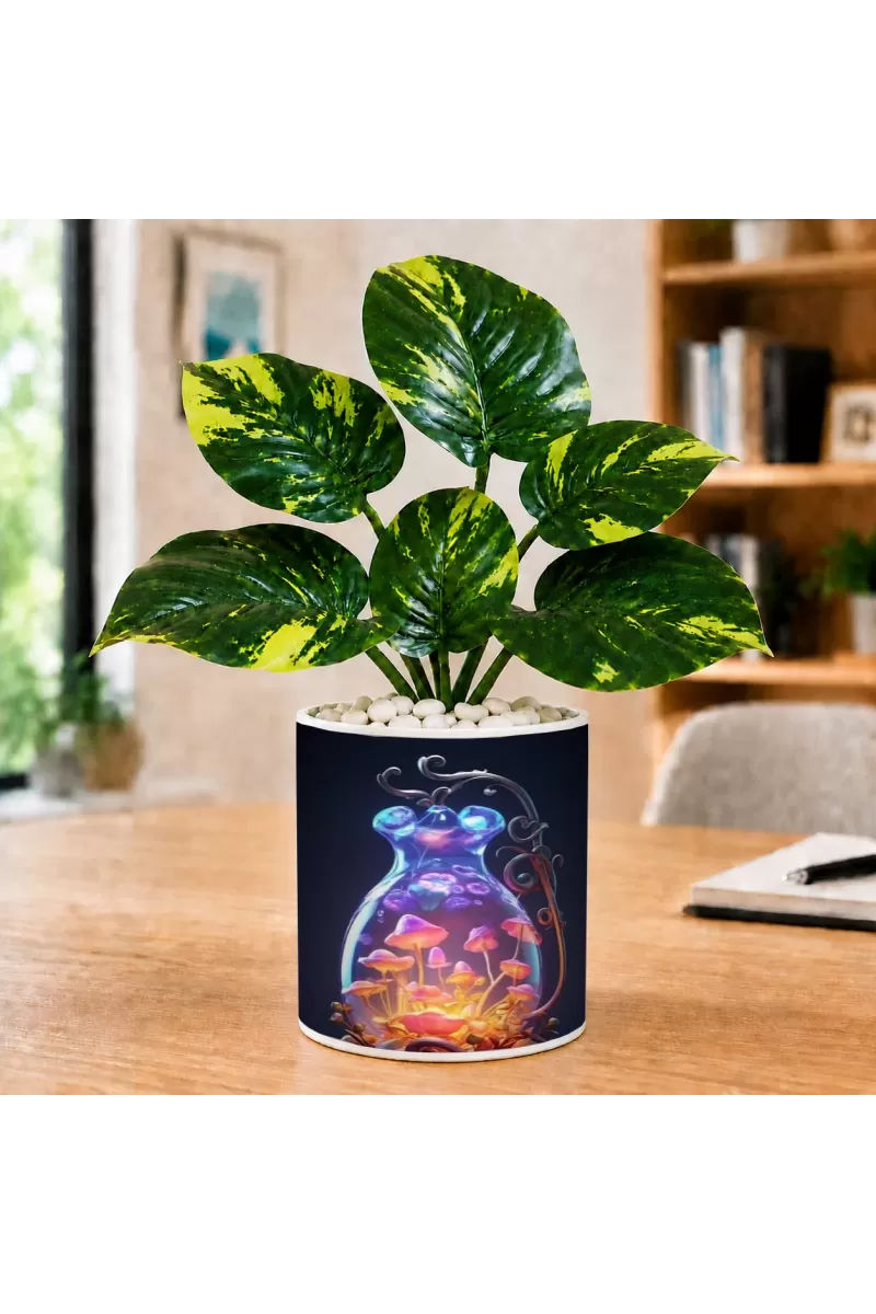 Artificial Tree Ceramic Photo Pot With White Stones 3x4 Inch (F164765)