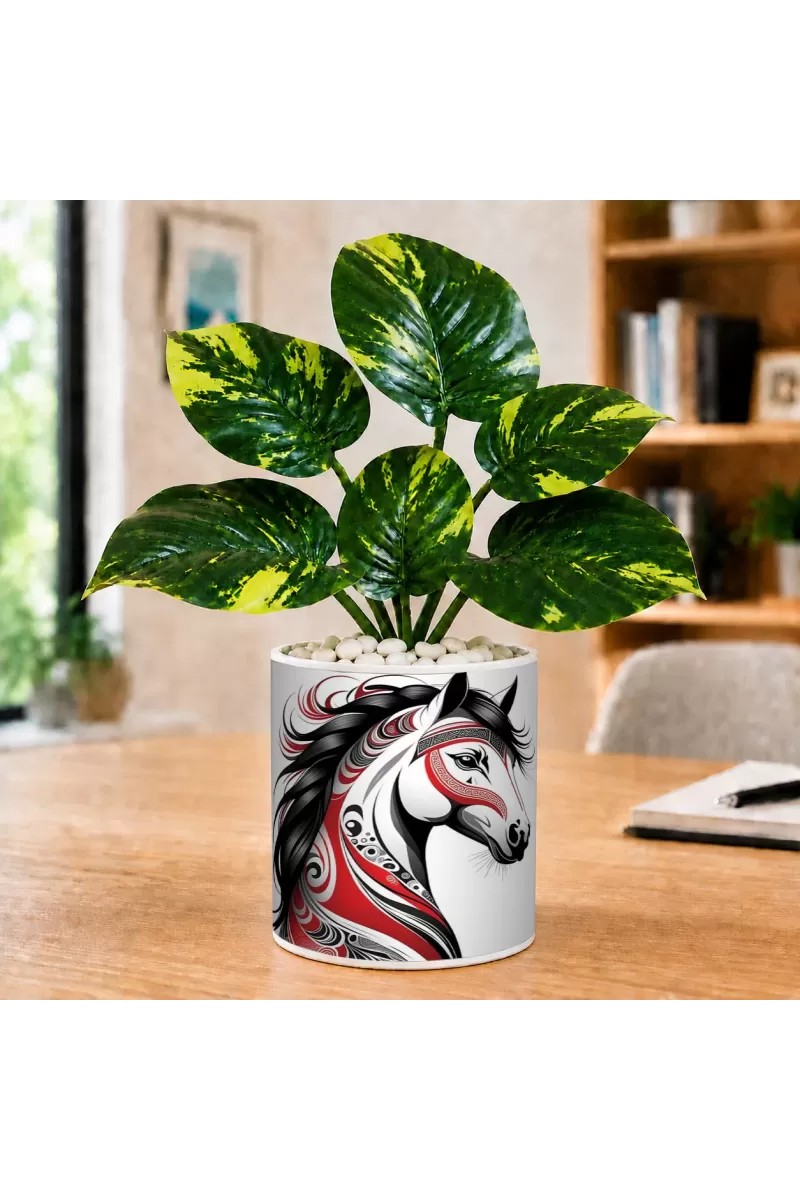 Artificial Tree Ceramic Photo Pot With White Stones 3x4 Inch (F164767)