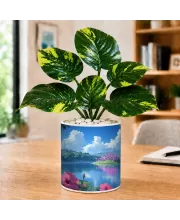Artificial Tree Ceramic Photo Pot With White Stones 3x4 Inch (F164769)