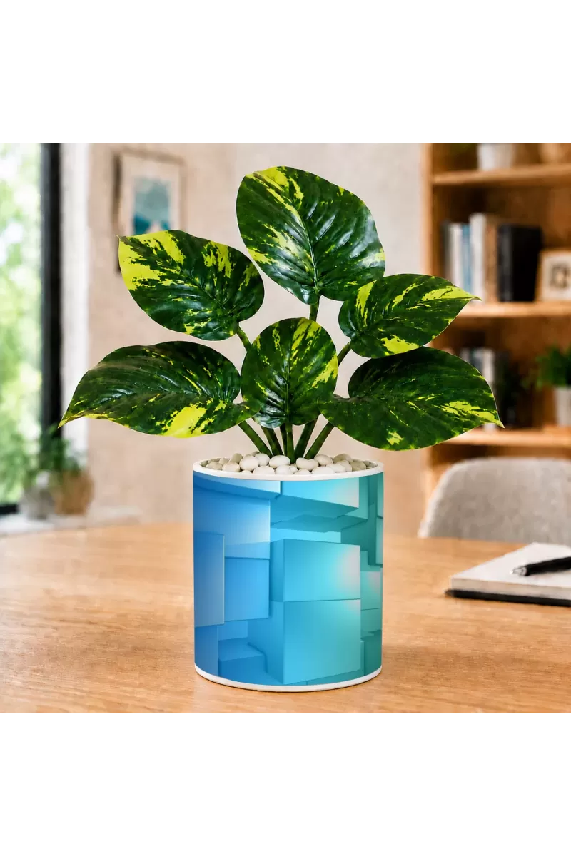 Artificial Tree Ceramic Photo Pot With White Stones 3x4 Inch (F164770)