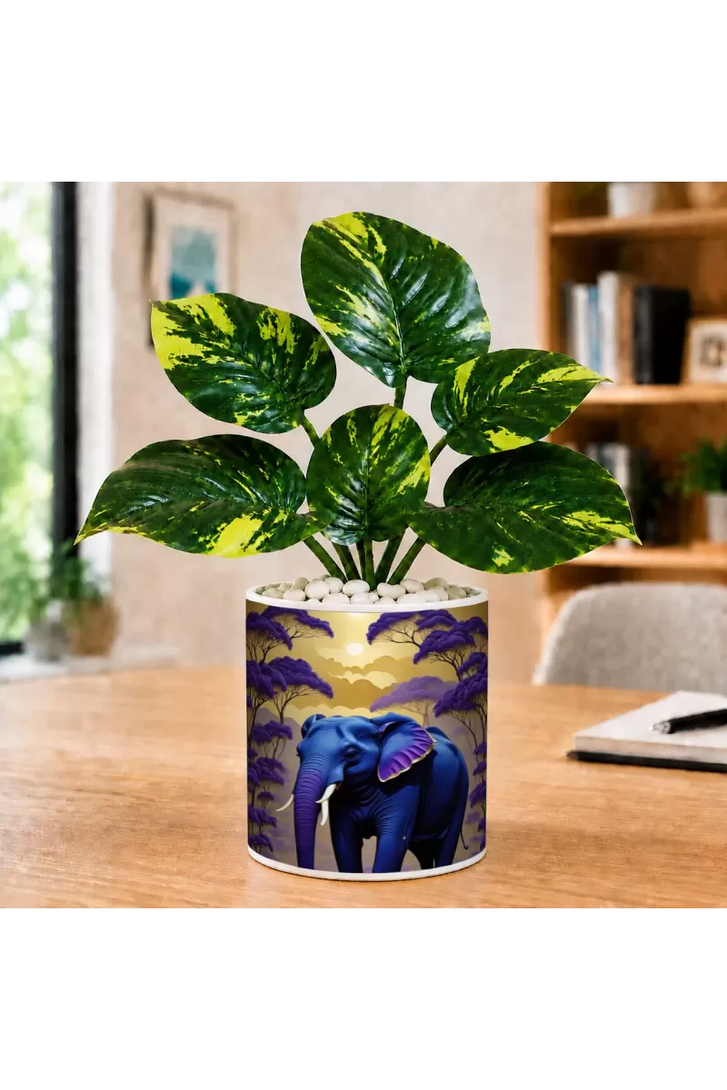 Artificial Tree Ceramic Photo Pot With White Stones 3x4 Inch (F164775)