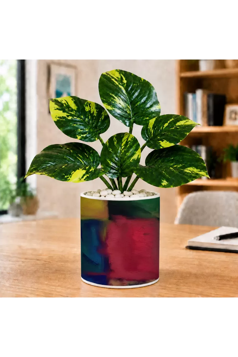 Artificial Tree Ceramic Photo Pot With White Stones 3x4 Inch (F164777)