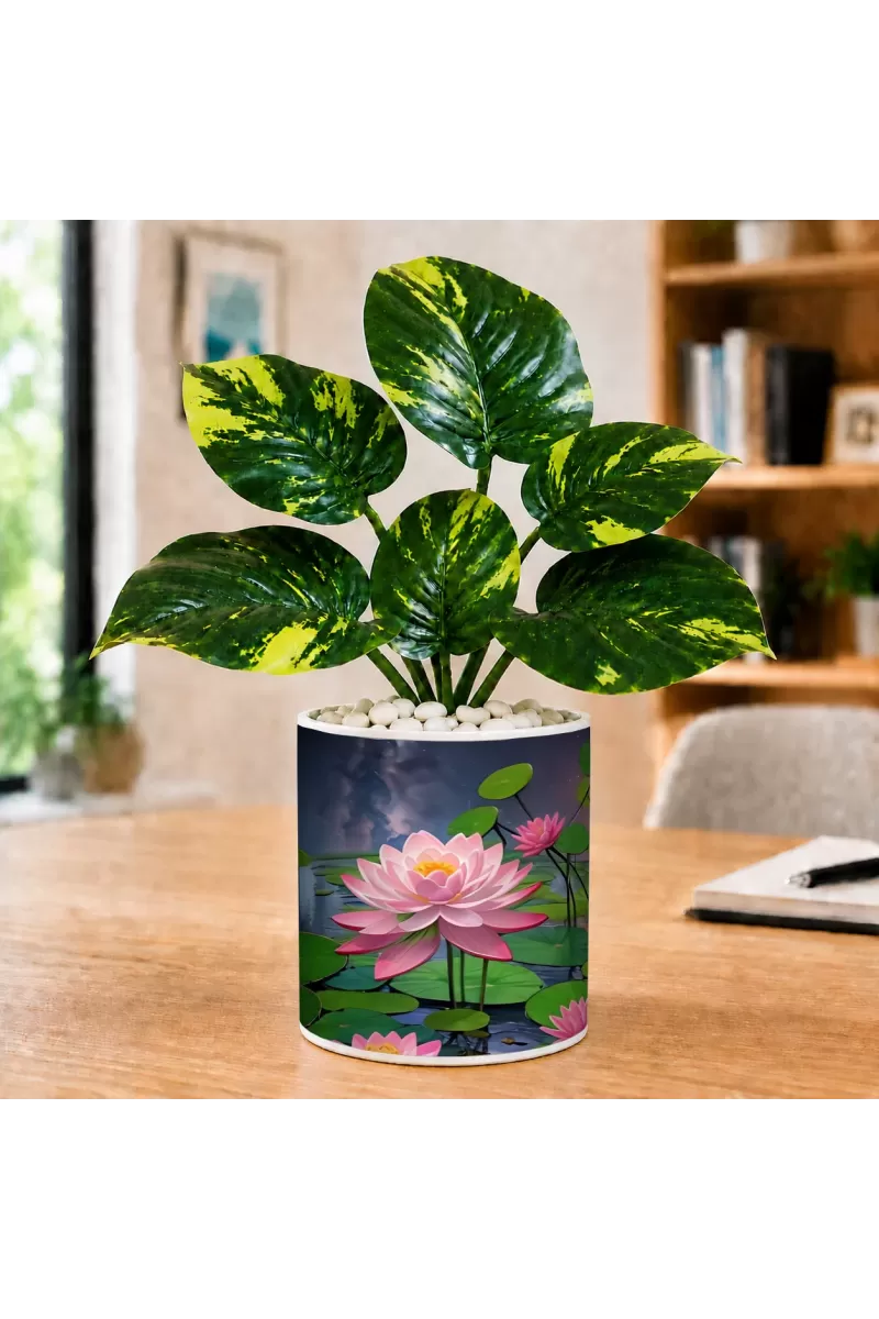 Artificial Tree Ceramic Photo Pot With White Stones 3x4 Inch (F164779)