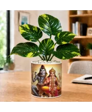 Artificial Tree Ceramic Photo Pot With White Stones 3x4 Inch (F164780)