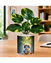 Artificial Tree Ceramic Photo Pot With White Stones 3x4 Inch (F164781)