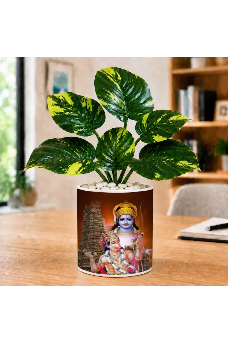 Artificial Tree Ceramic Photo Pot With White Stones 3x4 Inch (F164784)